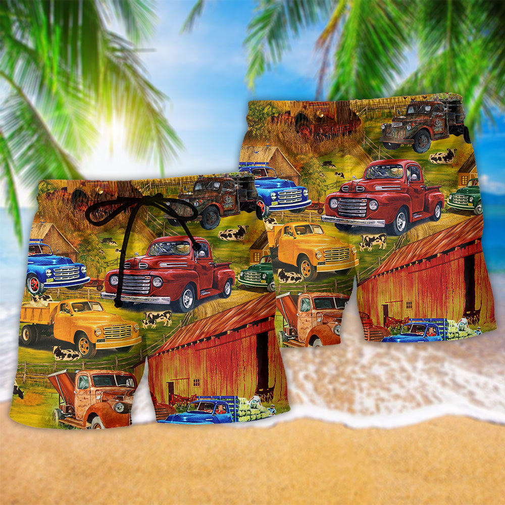 Pickup Truck Road Trip Adventure Beach Shorts Pattern Detail For Casual Outings And Comfortable Daily Wear