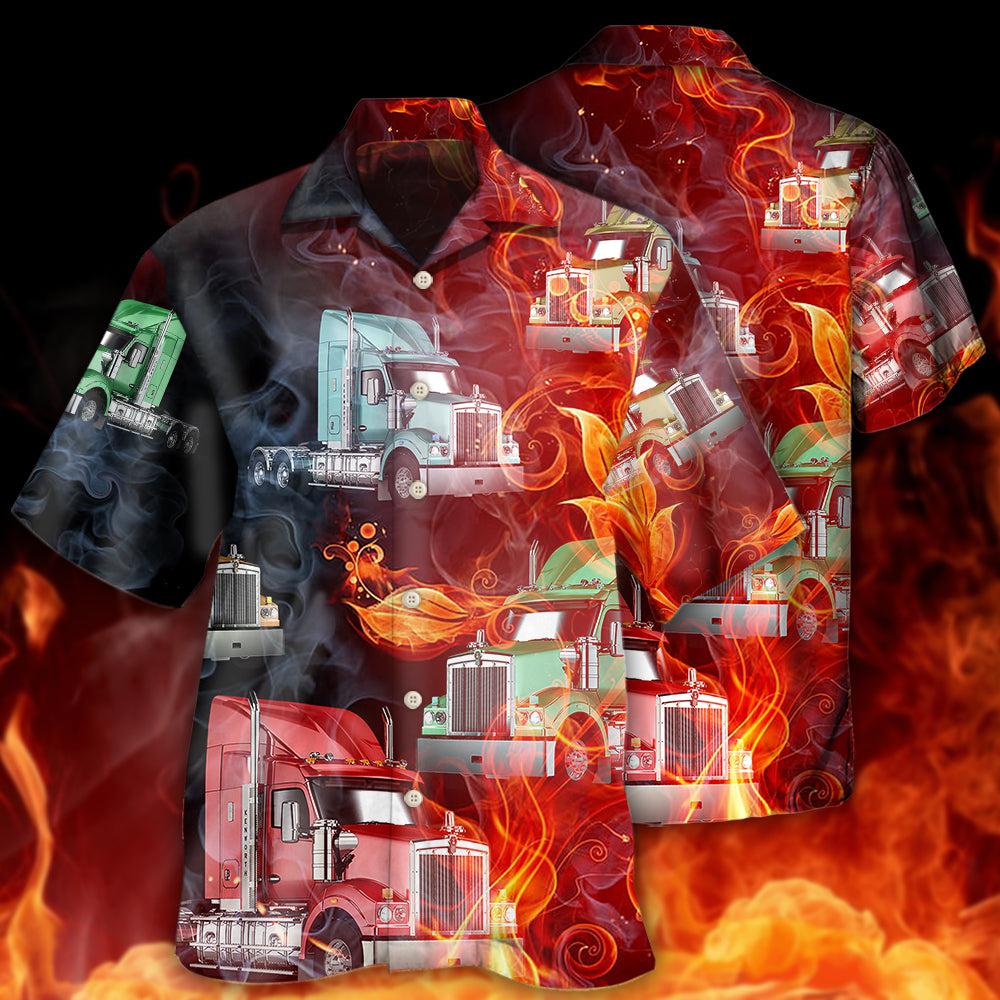 Truck Hot Racing Fire Hawaiian Shirt Design View For Resort Travel And Thoughtful Gifting