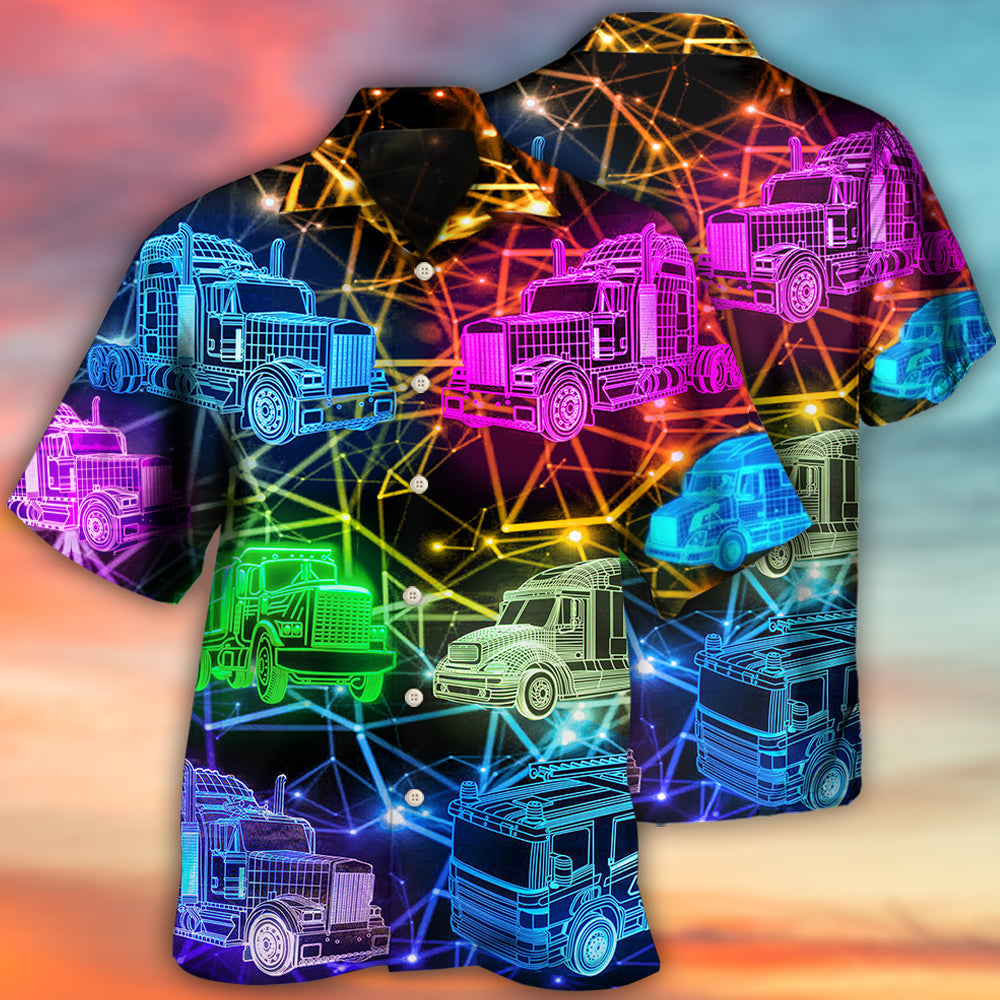 Neon Colorful Truck Hawaiian Shirt For Summer Events And Casual Outdoor Wear
