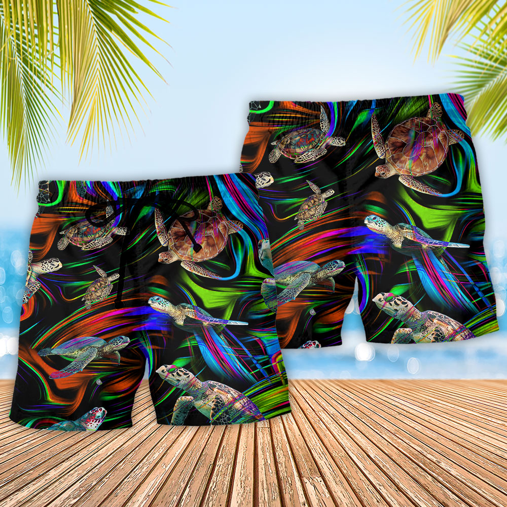 Turtle Amazing Flash Neon Hawaiian Print Beach Shorts For Resort Trips And Poolside Style