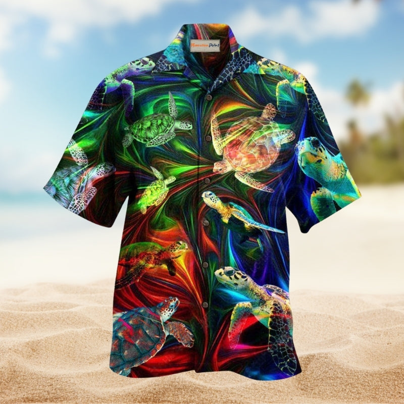 Turtle Amazing Neon Flash Hawaiian Shirt For Island Adventures Ocean Themes And Relaxed Casual Style