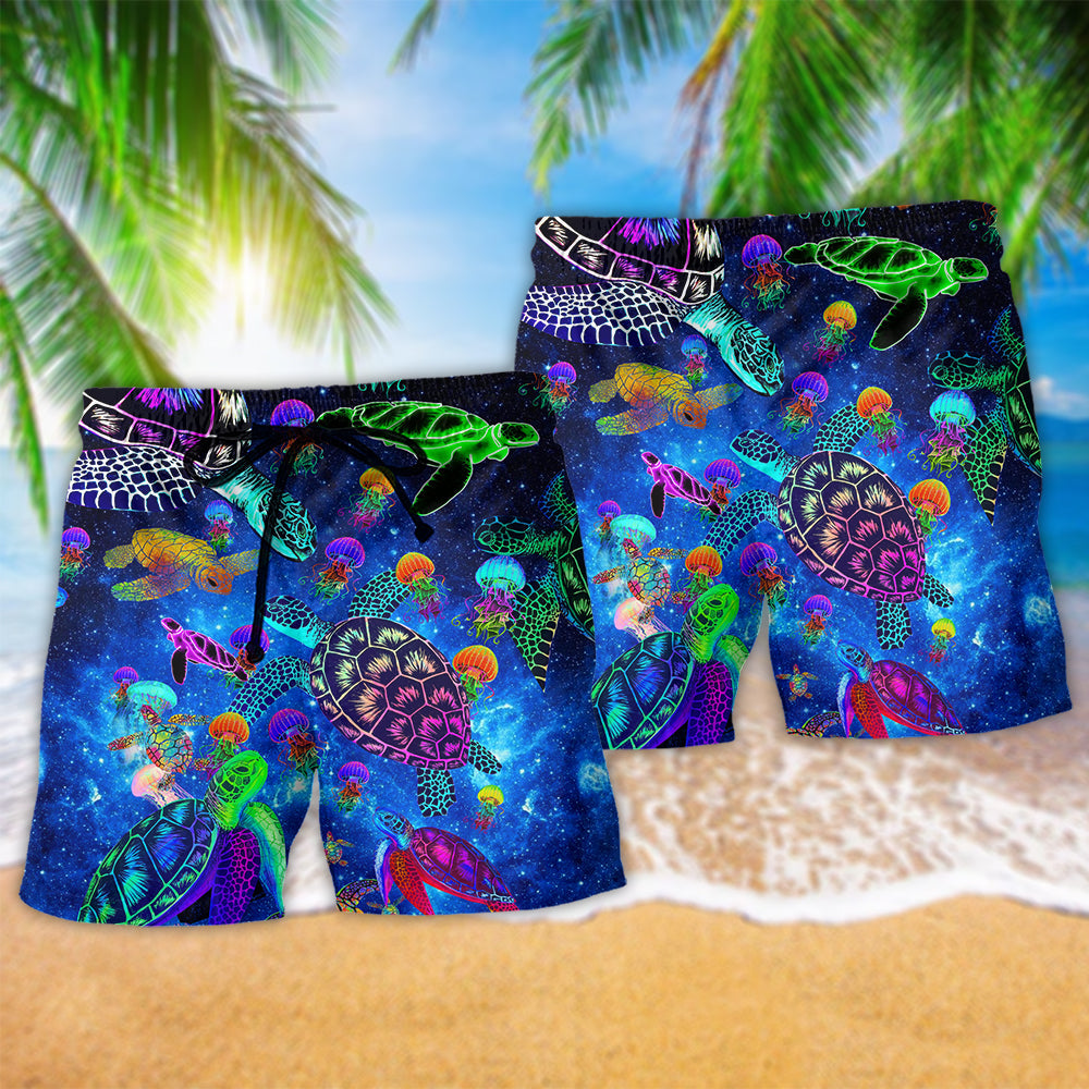 Turtle Amazing Sea Glowing Hawaiian Print Beach Shorts For Marine Inspired Outdoor Wear