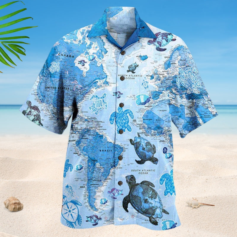 Bold Turtle Map Hawaiian Shirt For Island Vacations, Weekend Events, And Relaxed Everyday Outfits