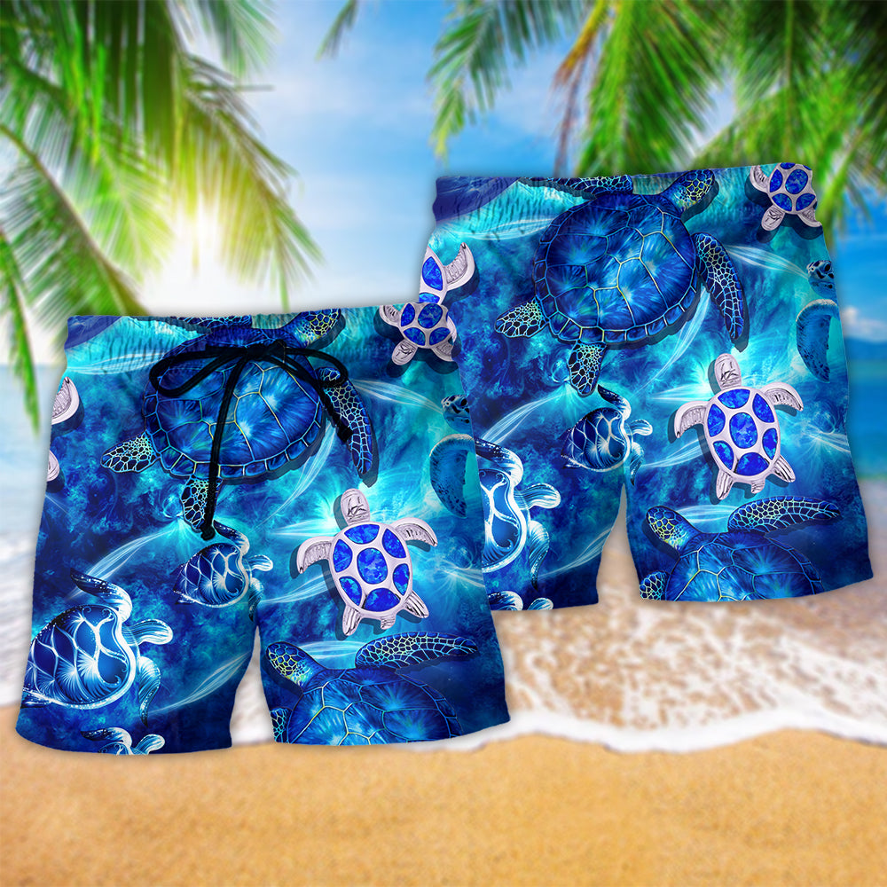 Turtle Flow Blue Ocean Beach Shorts Pattern Detail For Outdoor Activities And Easy Warm Weather Wear