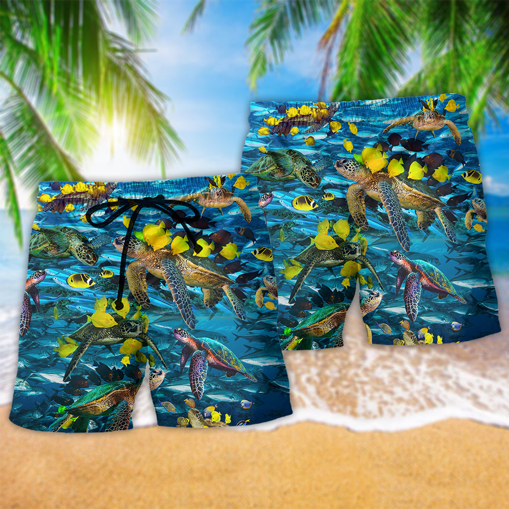 Turtle Go With The Flow Turtles And Fish Beach Shorts For Ocean Lover Vacation Wear