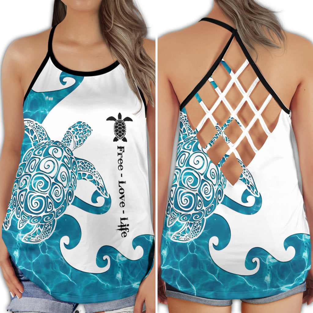 Turtle Beach Ocean Lover Calm Sea Nature Art Hollow Tank Top For Beach Vacations And Casual Wear