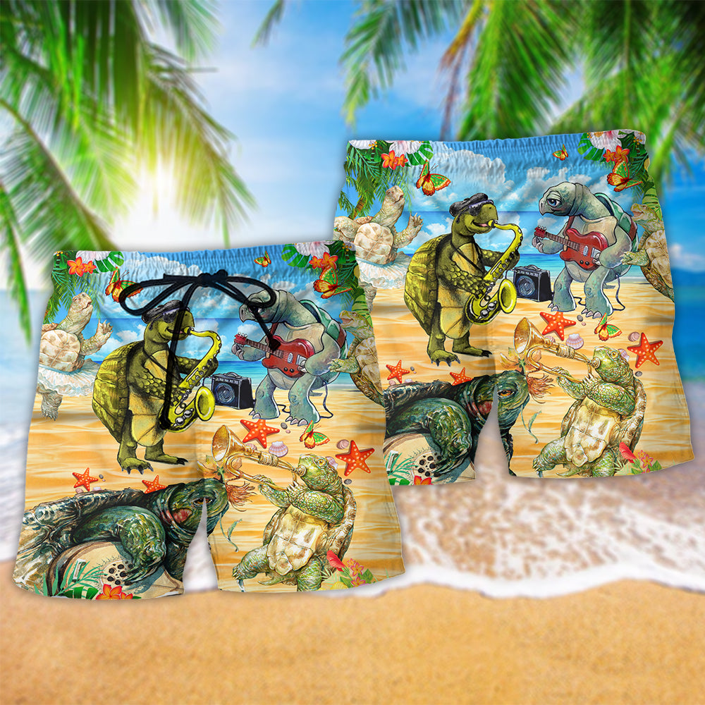 Turtle Loves Music Everyday Nice Tiny Hawaiian Beach Shorts For Beach Days And Coastal Travel