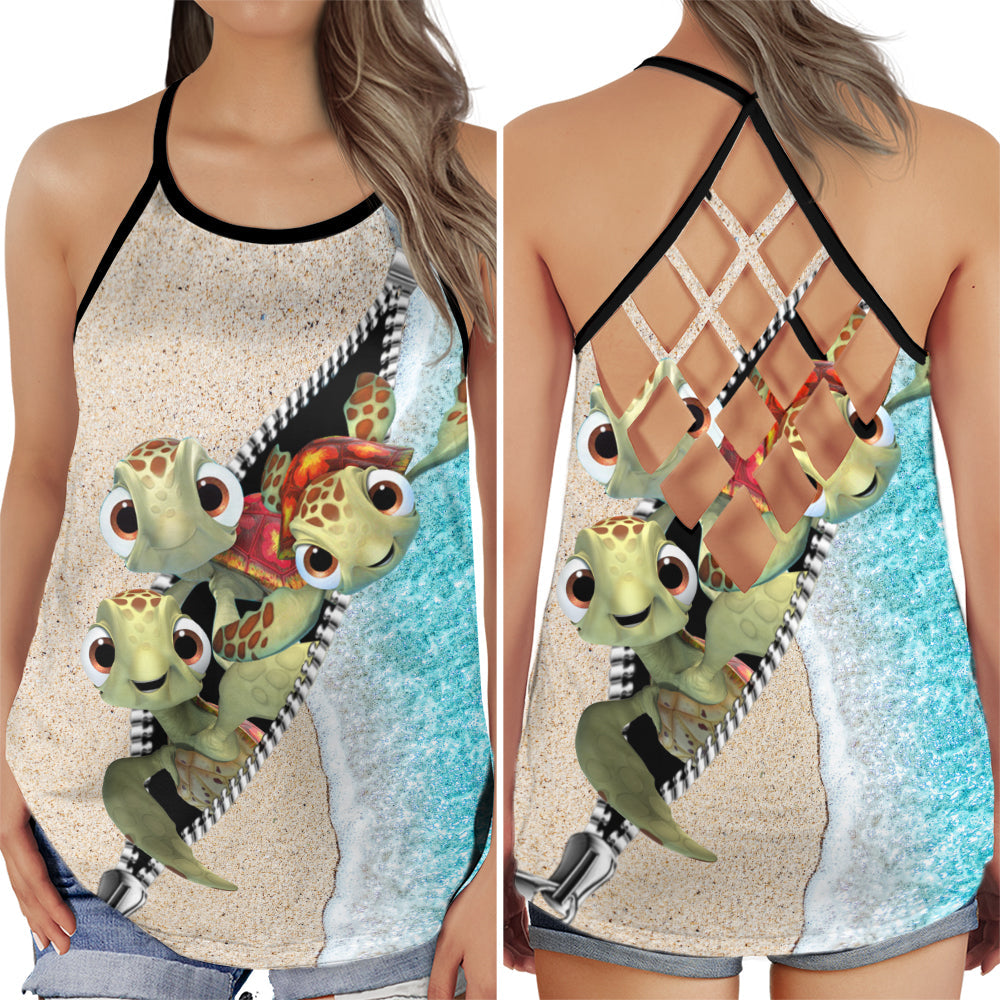 Turtle Ocean Lover Calm Hollow Tank Top For Beach Vacations And Casual Wear