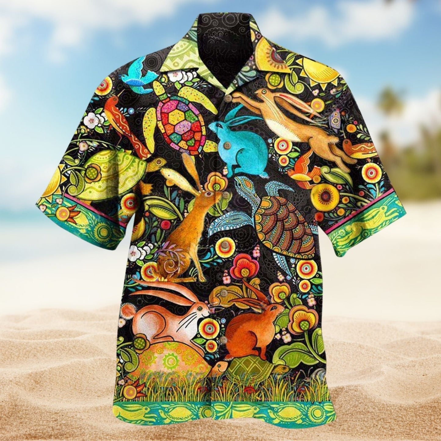 Turtle Rabbit Steady Race Hawaiian Shirt For Tropical Holidays, Outdoor Gatherings, And Everyday Comfort
