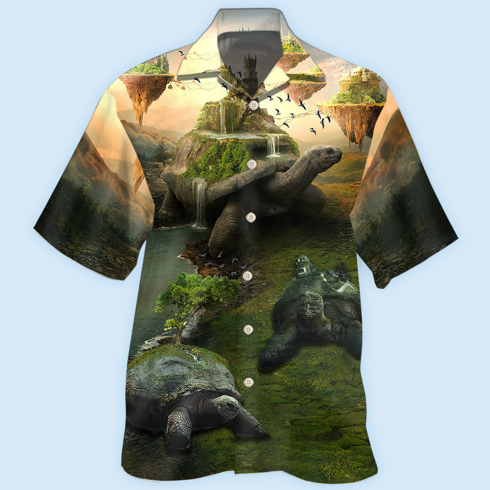 Vintage Creative Turtle Landscape Hawaiian Shirt For Coastal Travel, Casual Events, And Comfortable Summer Wear