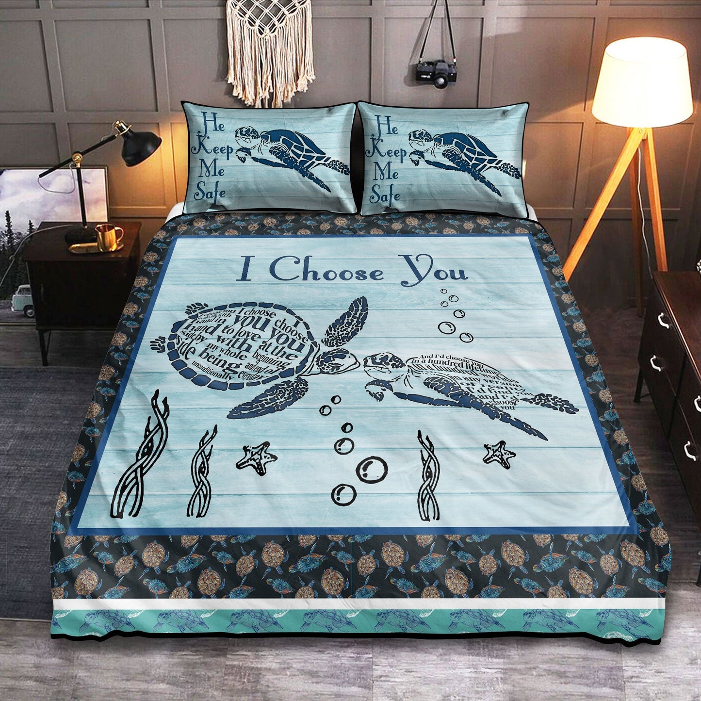 Blue Turtle Love Bedding Cover For Coastal Bedroom Decor