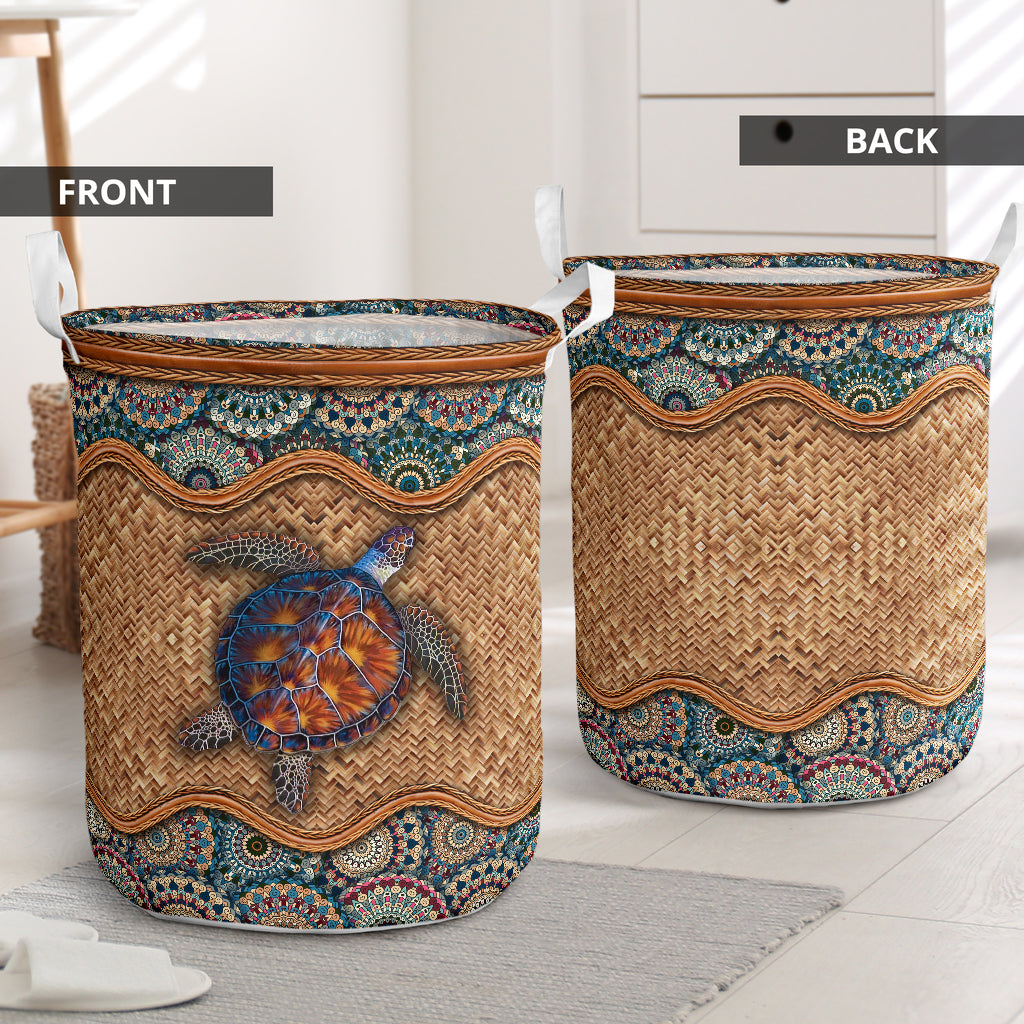 Turtle Rattan Mandala Style Laundry Basket For Room Home Organizer