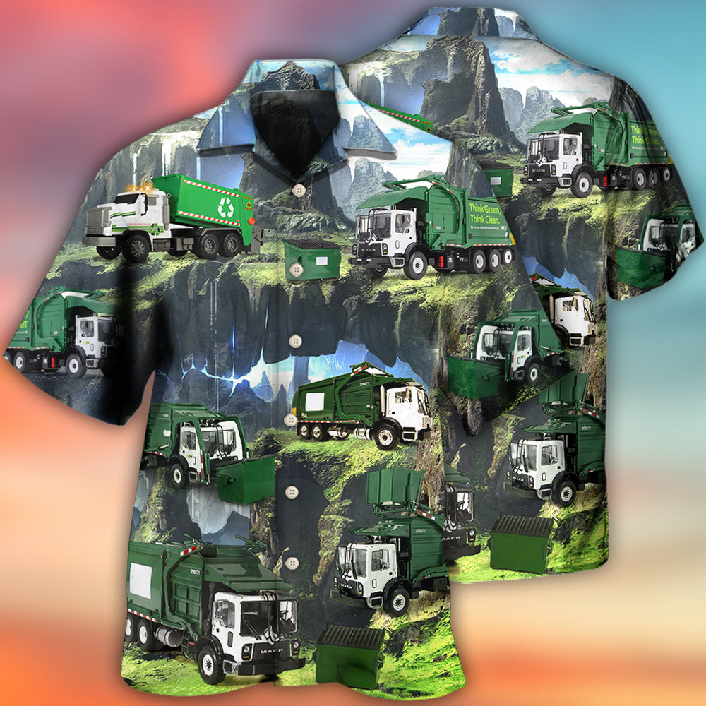 Truck Us Waste Collector Hawaiian Shirt Pattern Detail For Vacation Travel And Daily Wear