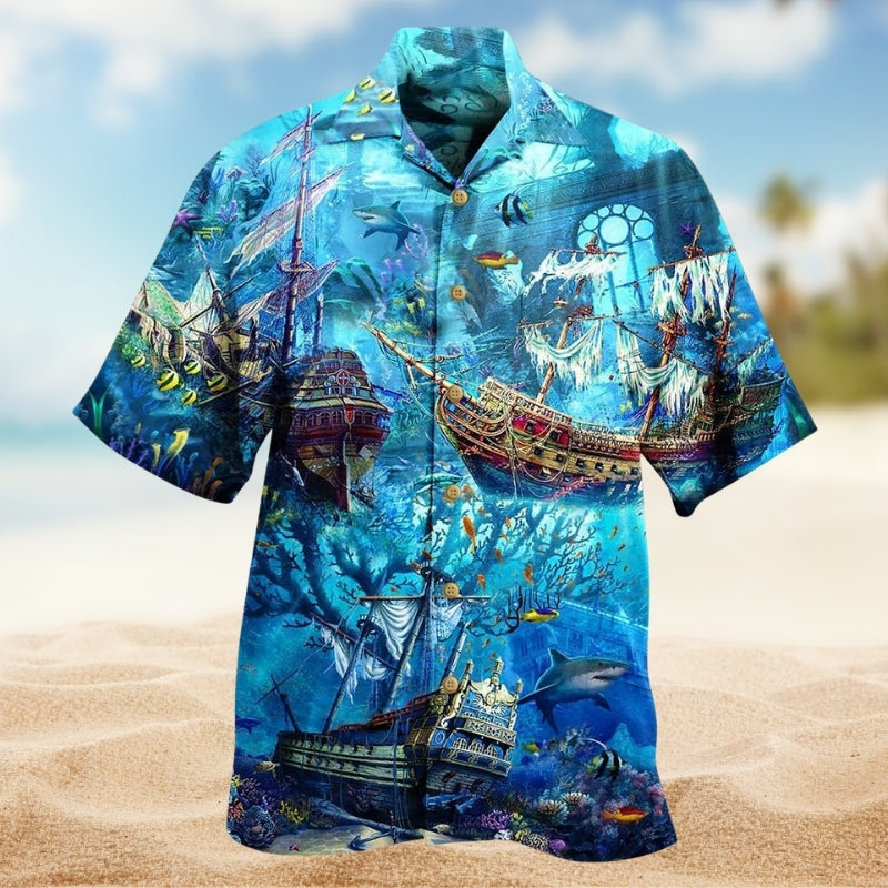Underwater Treasures Forgotten Ships Hawaiian Shirt For Coastal Travel, Casual Events, And Comfortable Summer Wear