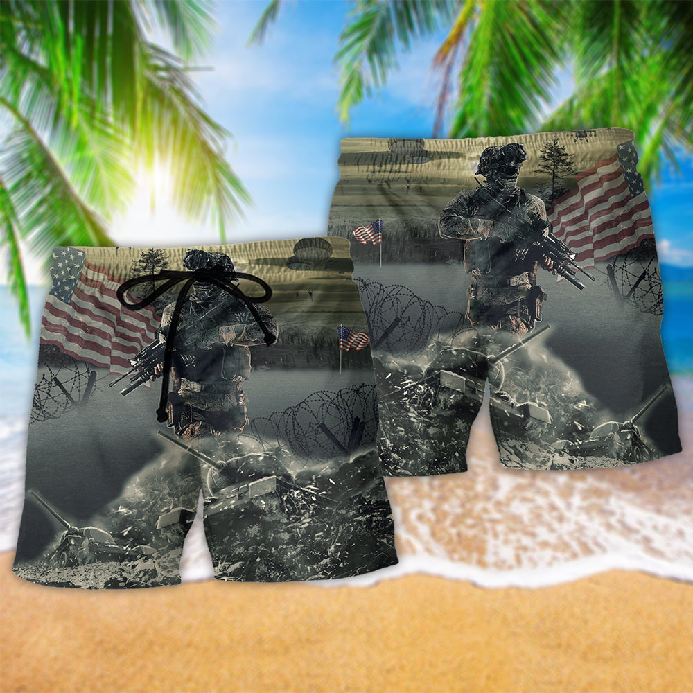 Veteran Brave Steps America Hawaiian Print Beach Shorts For Patriotic Summer Events