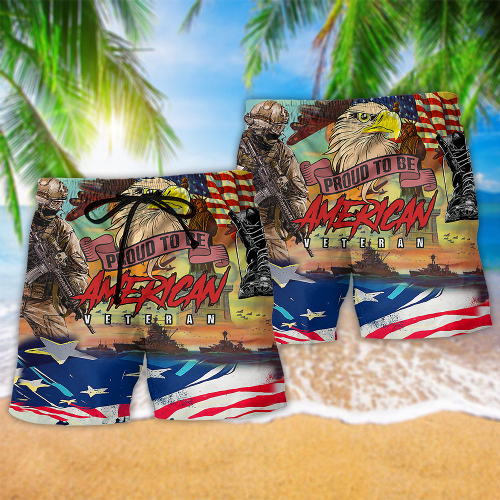 Veteran Proud To Be An American Hawaiian Print Beach Shorts For Coastal Travel And Celebrations