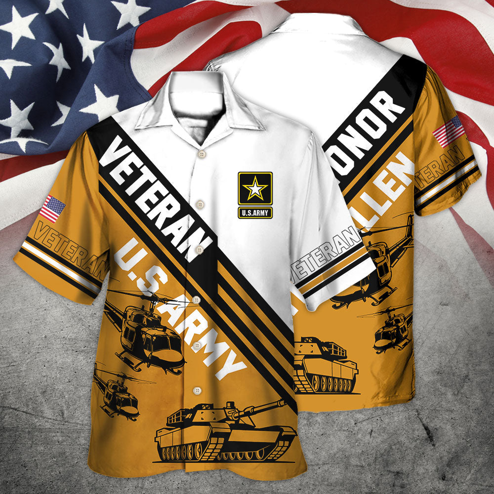Veteran US Army Honor Fallen Hawaiian Shirt Artwork Detail For Resort Trips And Outdoor Activities
