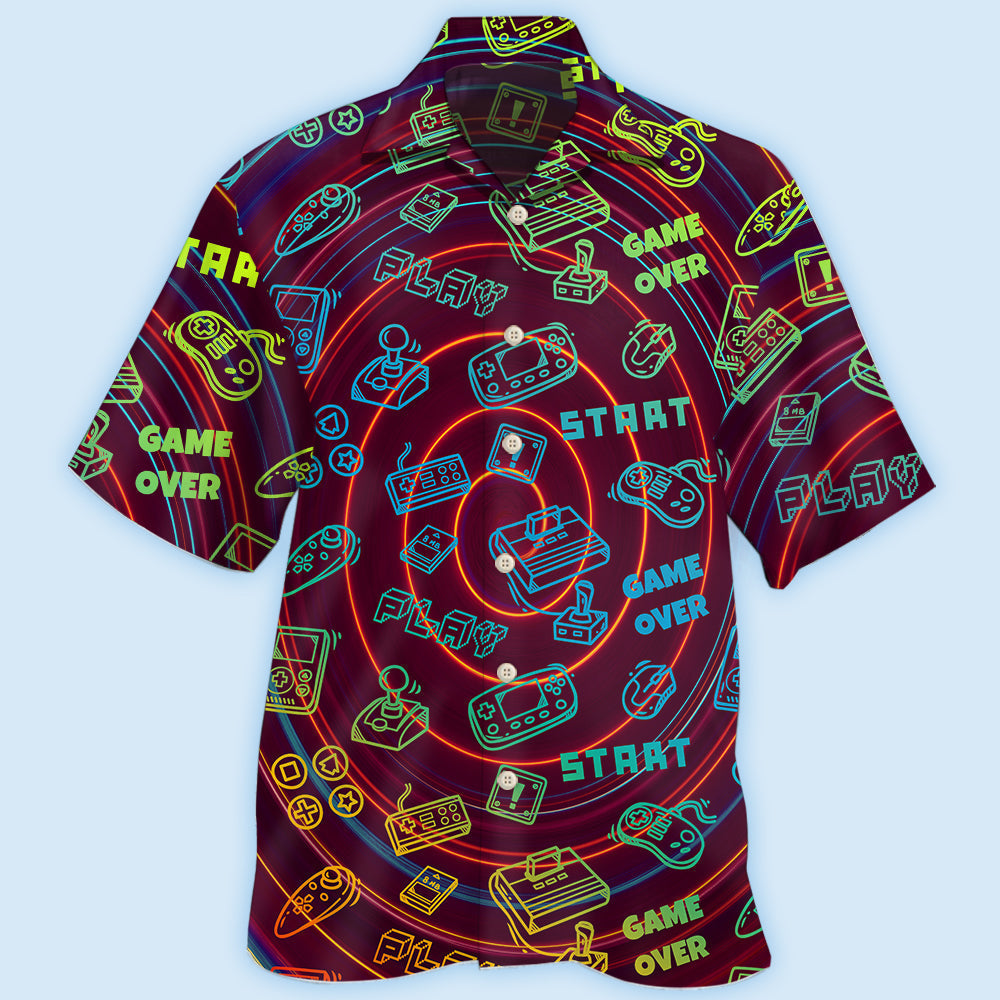Retro Gaming Hawaiian Shirt With Detailed Graphic For Beach Getaways Resort Outings And Thoughtful Gifting