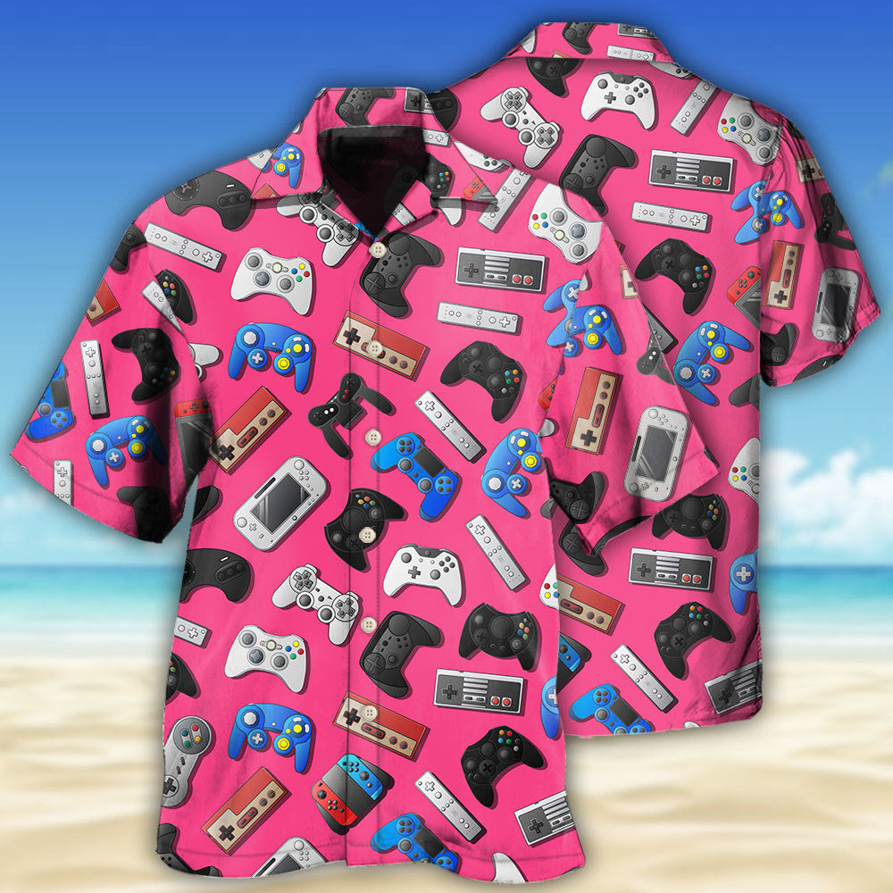Retro Pink Video Game Hawaiian Shirt For Summer Vacation, Beach Travel, And Casual Wear