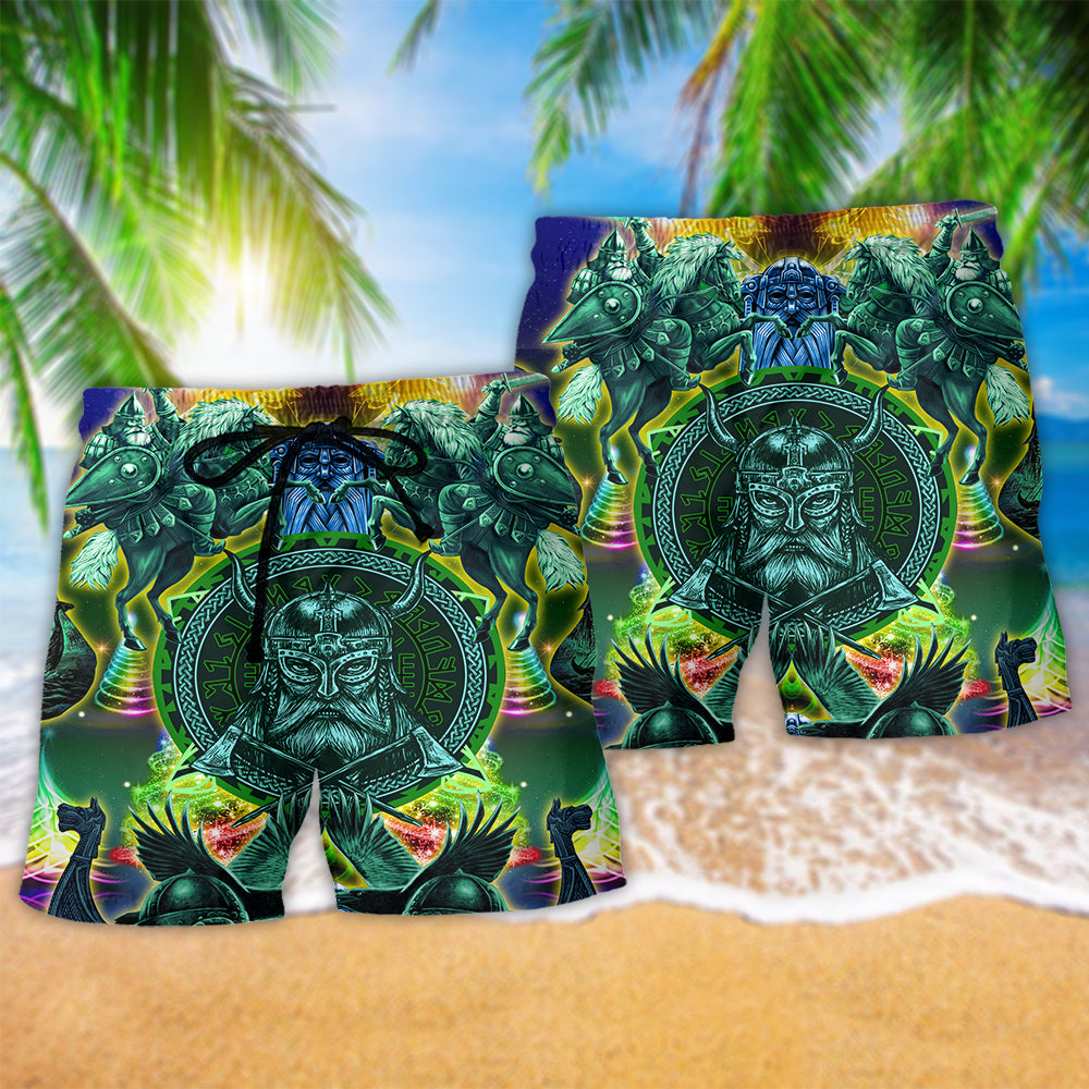 Viking Green Christmas Beach Shorts Pattern Detail For Beachside Relaxation And Easy Warm Weather Wear
