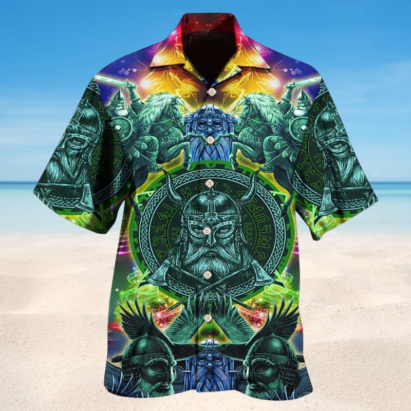 Viking Green Christmas Hawaiian Shirt For Christmas Gatherings, Resort Trips, And Cheerful Seasonal Style