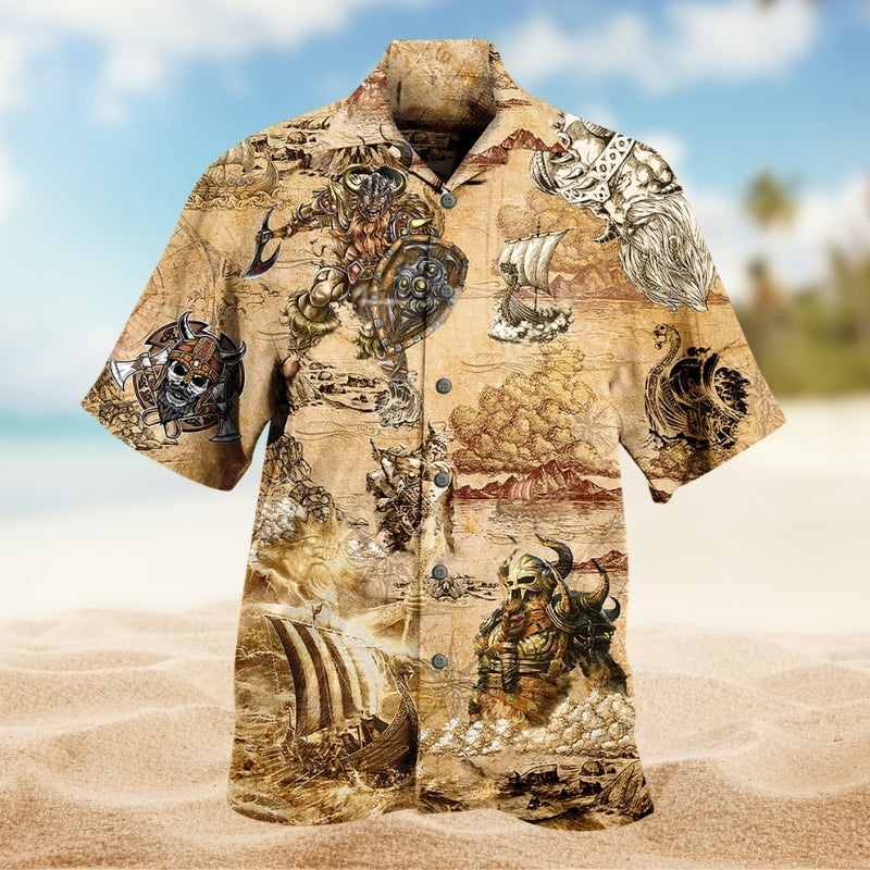 Viking Journey Nordic Hawaiian Shirt For Creative Adventures, Beach Travel, And Bold Warm Weather Wear