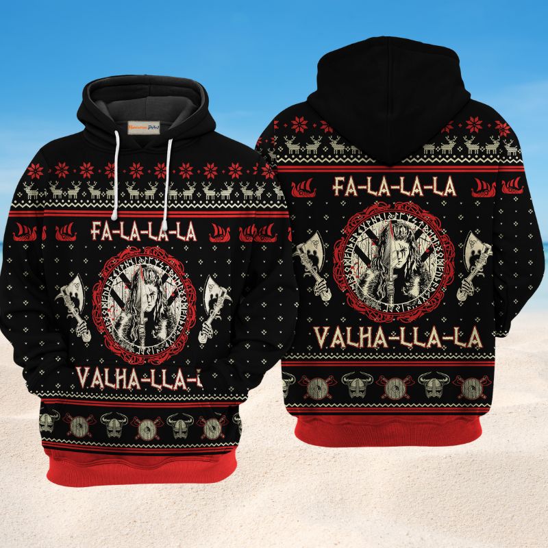 Black Red Viking Shieldmaiden Hoodie For Mythic Artwork Casual Days And Outdoor Exploration
