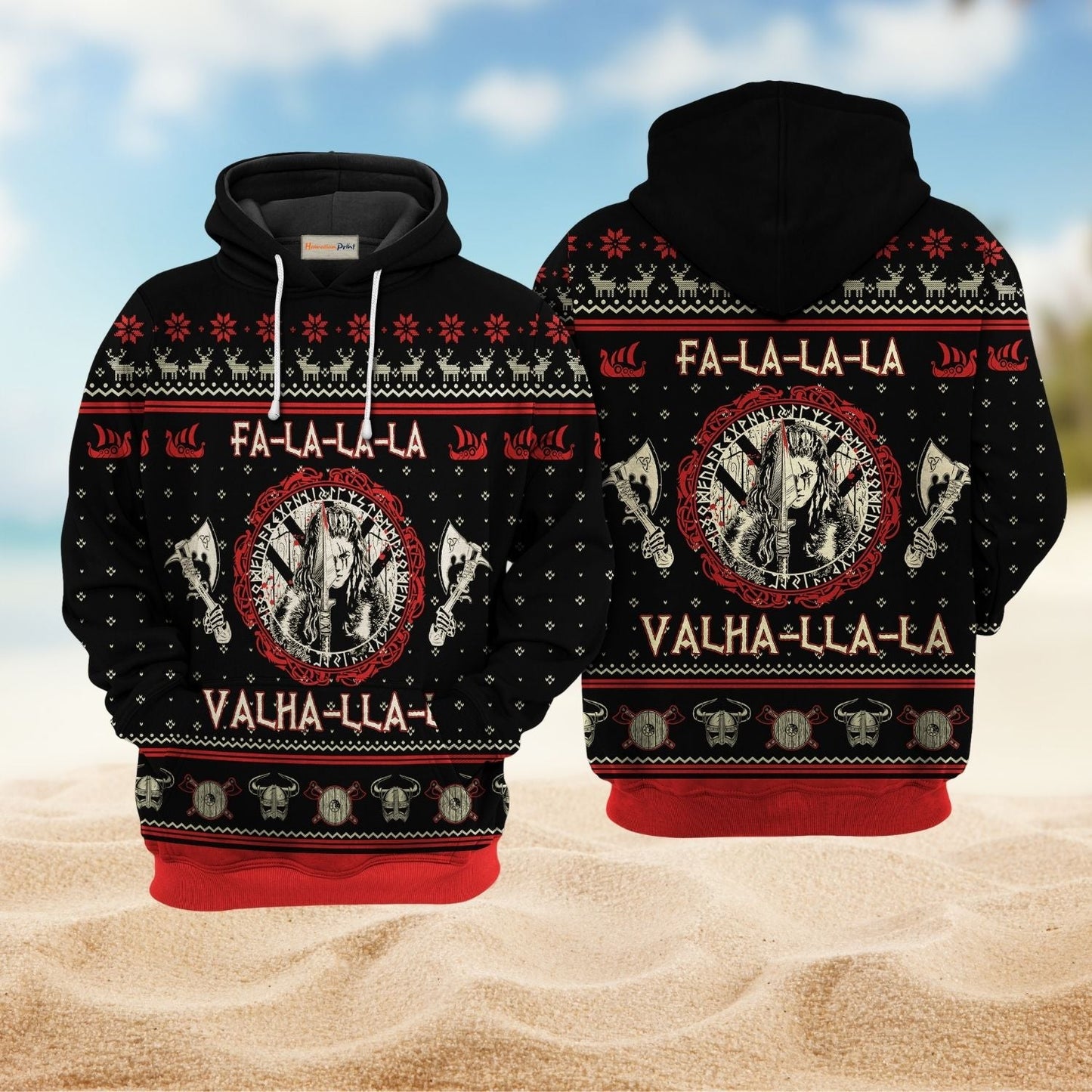Black Red Viking Shieldmaiden Hoodie For Viking Enthusiasts Travel Days And Distinctive Streetwear