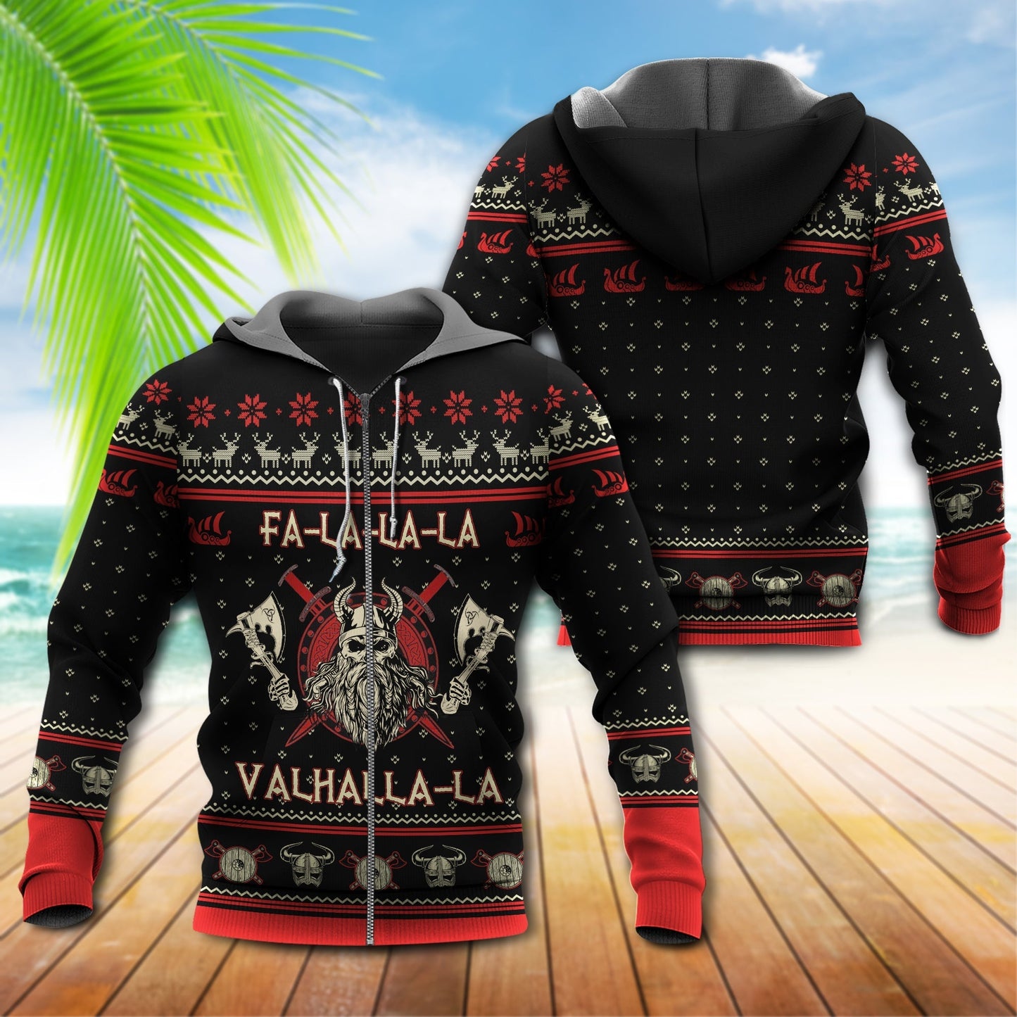 Red Black Viking Valhalla Power Hoodie For Viking Enthusiasts Travel Days And Distinctive Streetwear