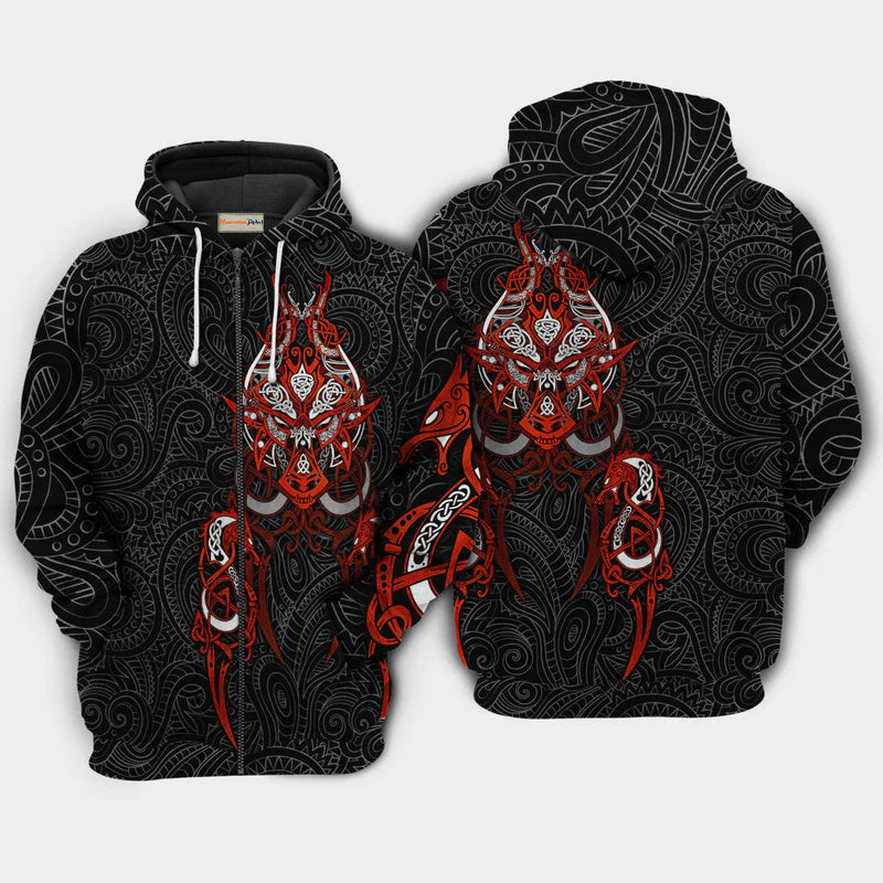 Red Viking Victory Sign Hoodie For Bold Casual Wear Seasonal Trips And Myth Inspired Gifting
