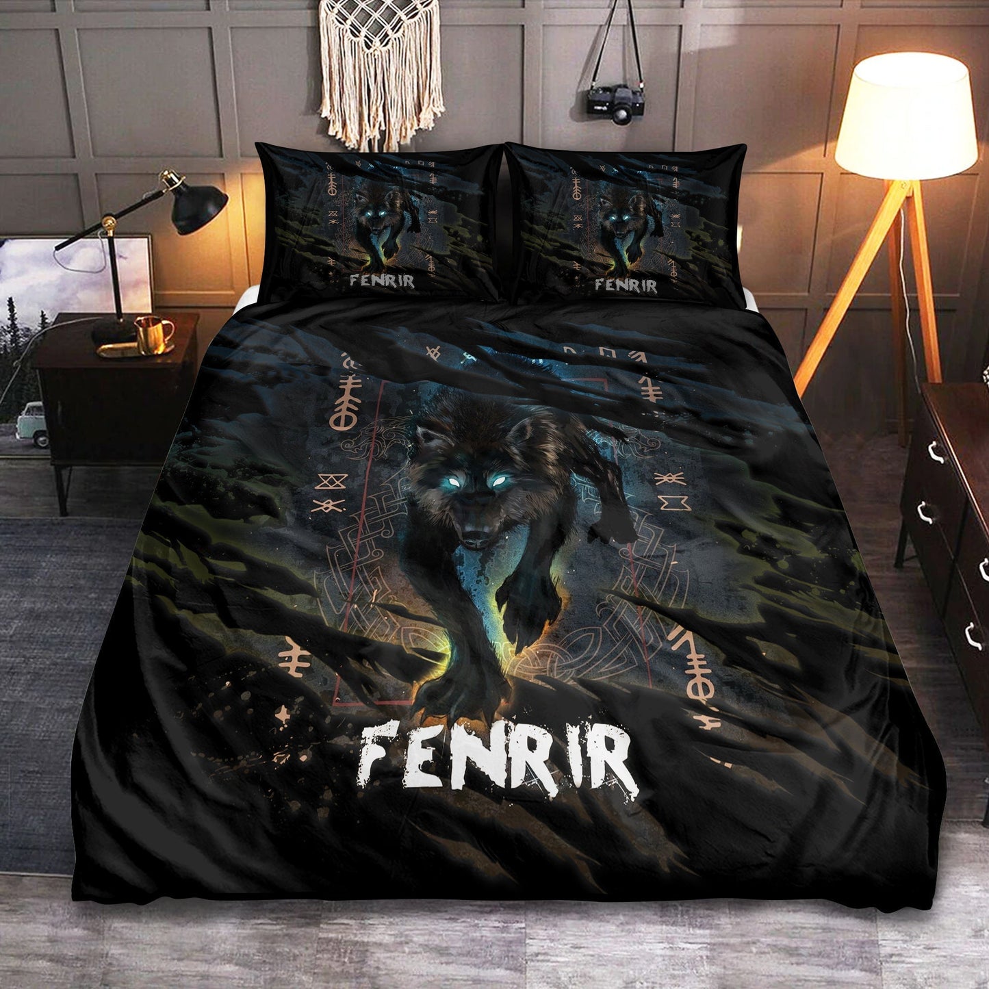 Viking Wolf Fenrir Bedding Cover For Norse Bedroom Decor