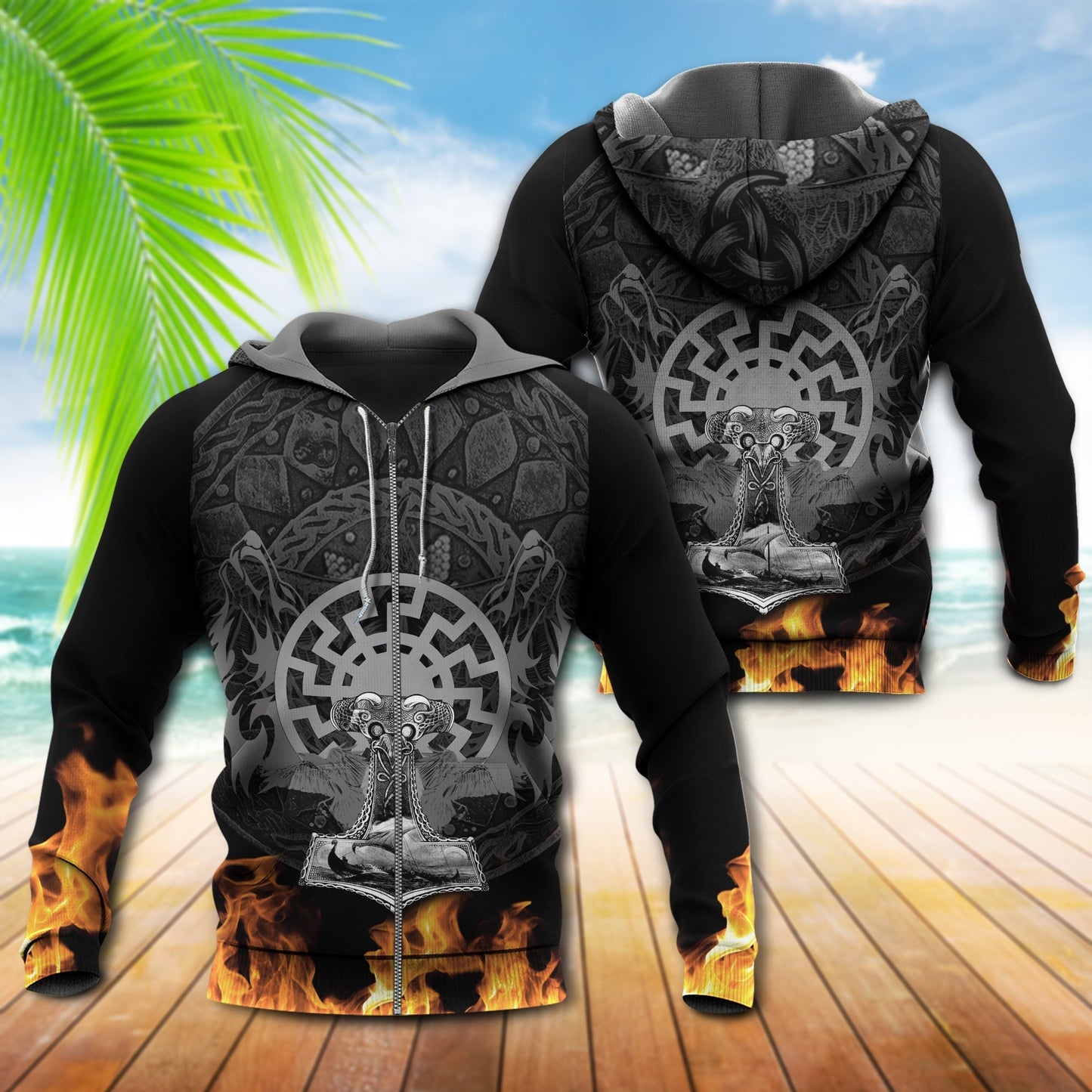 Dark Viking Fire Hoodie For Distinctive Travel Outfits Seasonal Wear And Gift Giving
