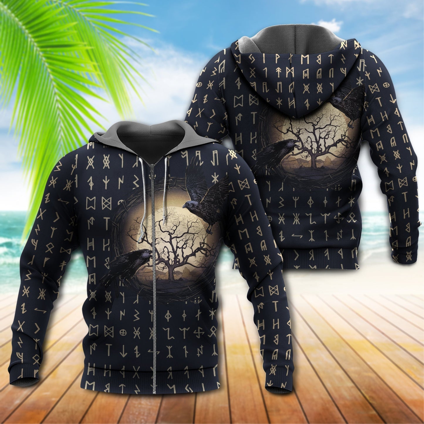 Viking Raven Wolf Moon Myth Hoodie For Viking Enthusiasts Travel Days And Distinctive Streetwear