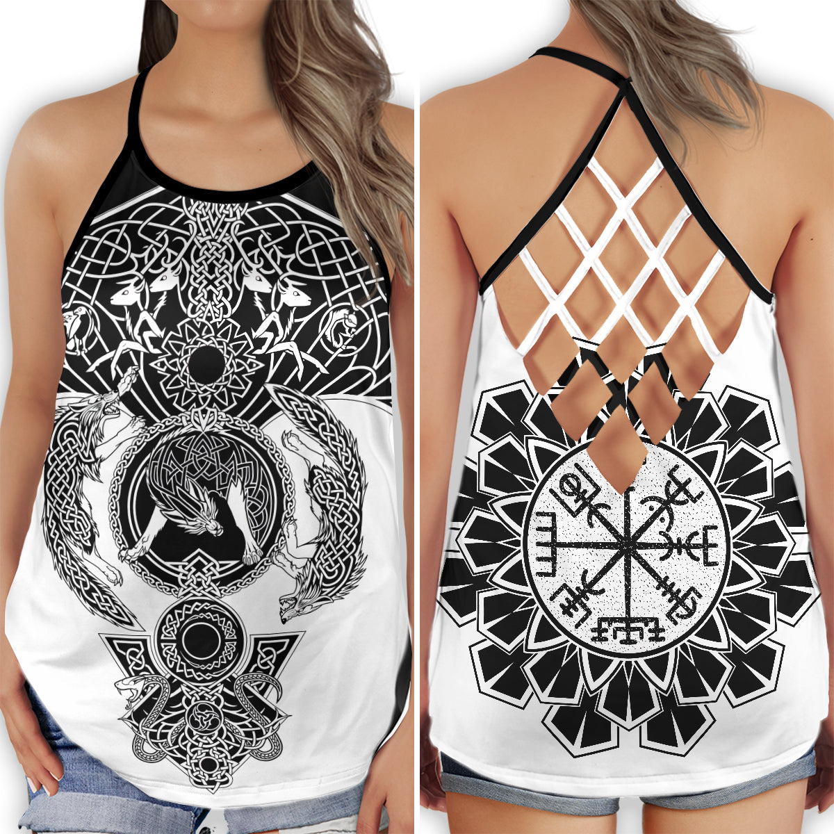 Viking Wolf Black And White Power Hollow Tank Top For Workouts Festivals And Bold Style