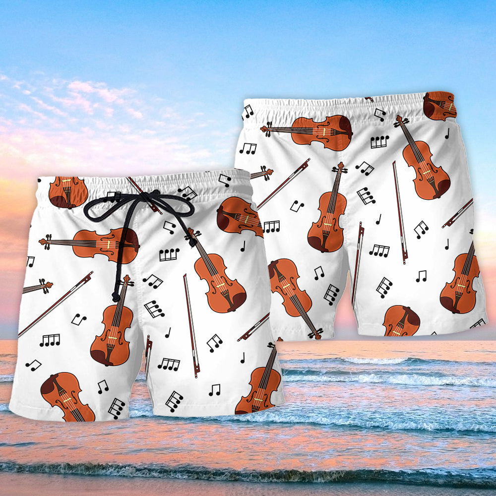 Violin Music Notes Minimal Beach Shorts Print View For Coastal Escapes And Casual Outings