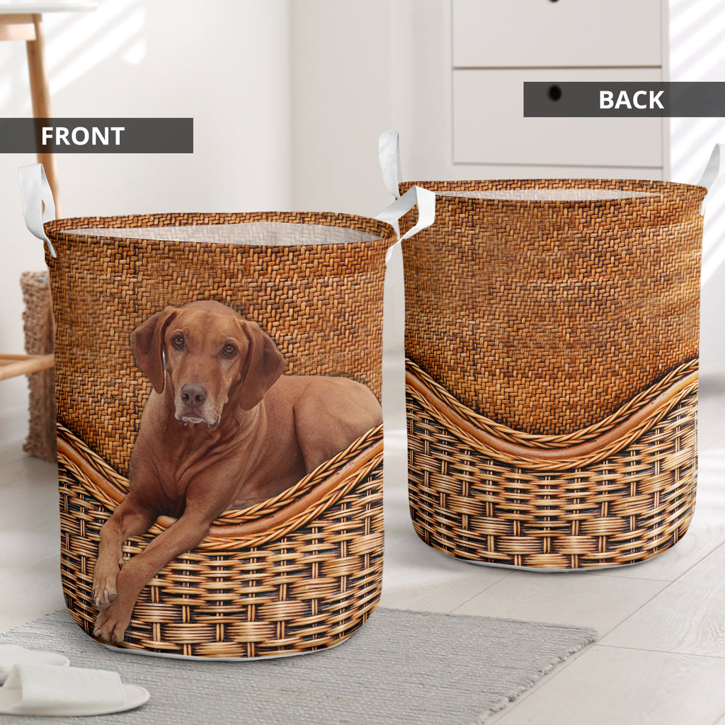 Vizsla Dog Rattan Texture Laundry Basket For Room Home Organizer