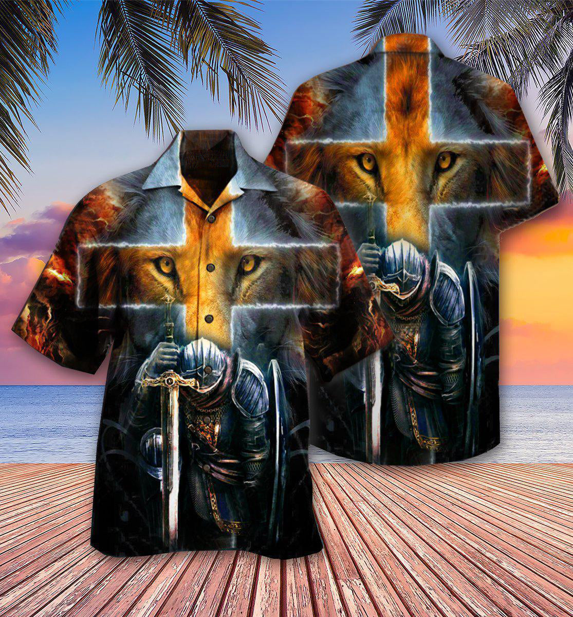 Christian Lion And Cross Hawaiian Shirt With All Over Print For Tropical Getaways Outdoor Fun And Everyday Wear