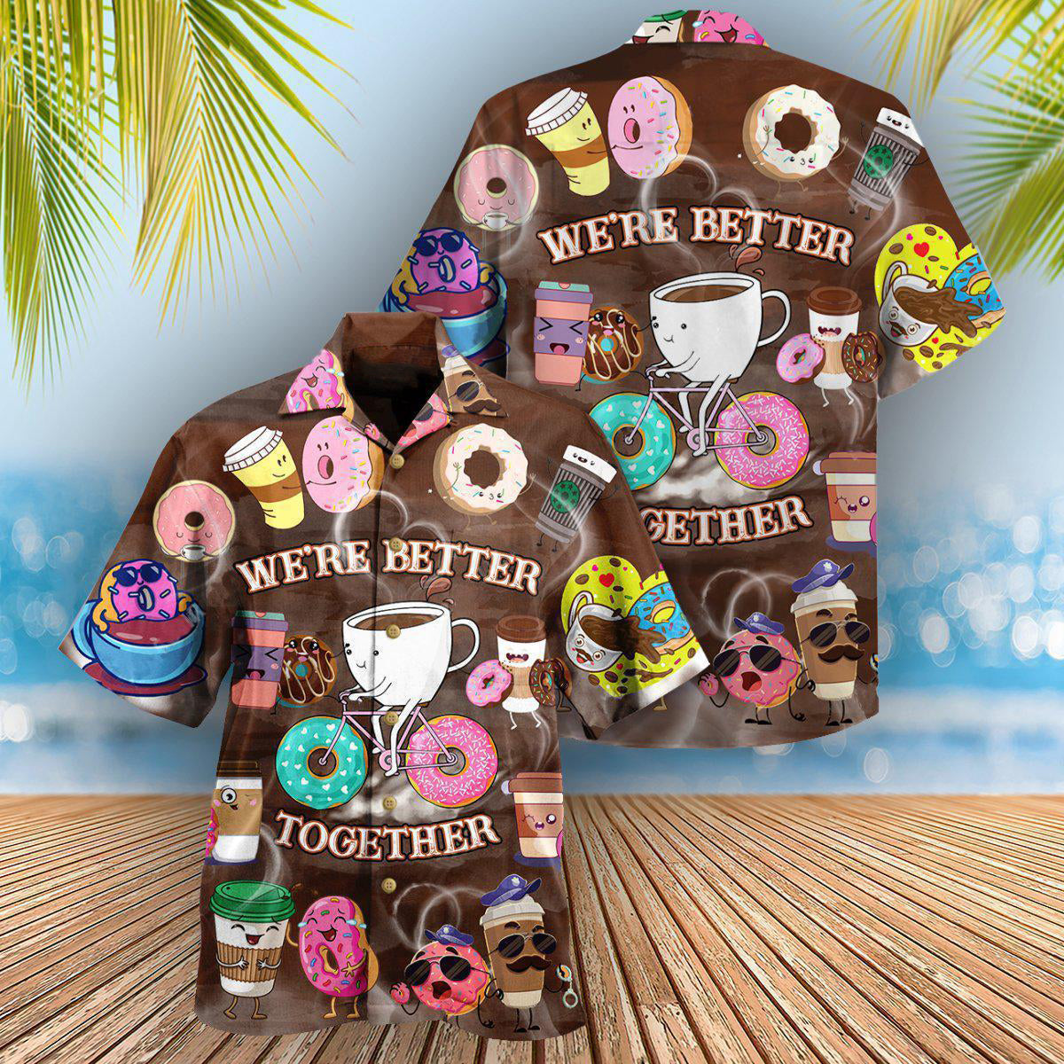 Coffee We're Together Donuts Hawaiian Shirt Artwork View For Coastal Escapes And Resort Style
