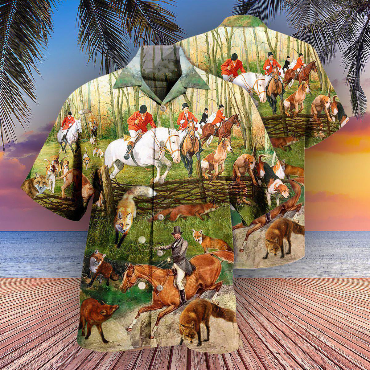Fox Hunting Weekend Hawaiian Shirt Design Detail For Sunny Adventures And Casual Wear