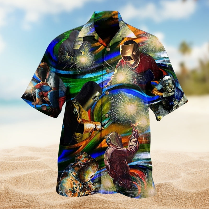 Funny Welder Sparks Hawaiian Shirt For Island Vacations, Resort Wear, And Relaxed Seasonal Style