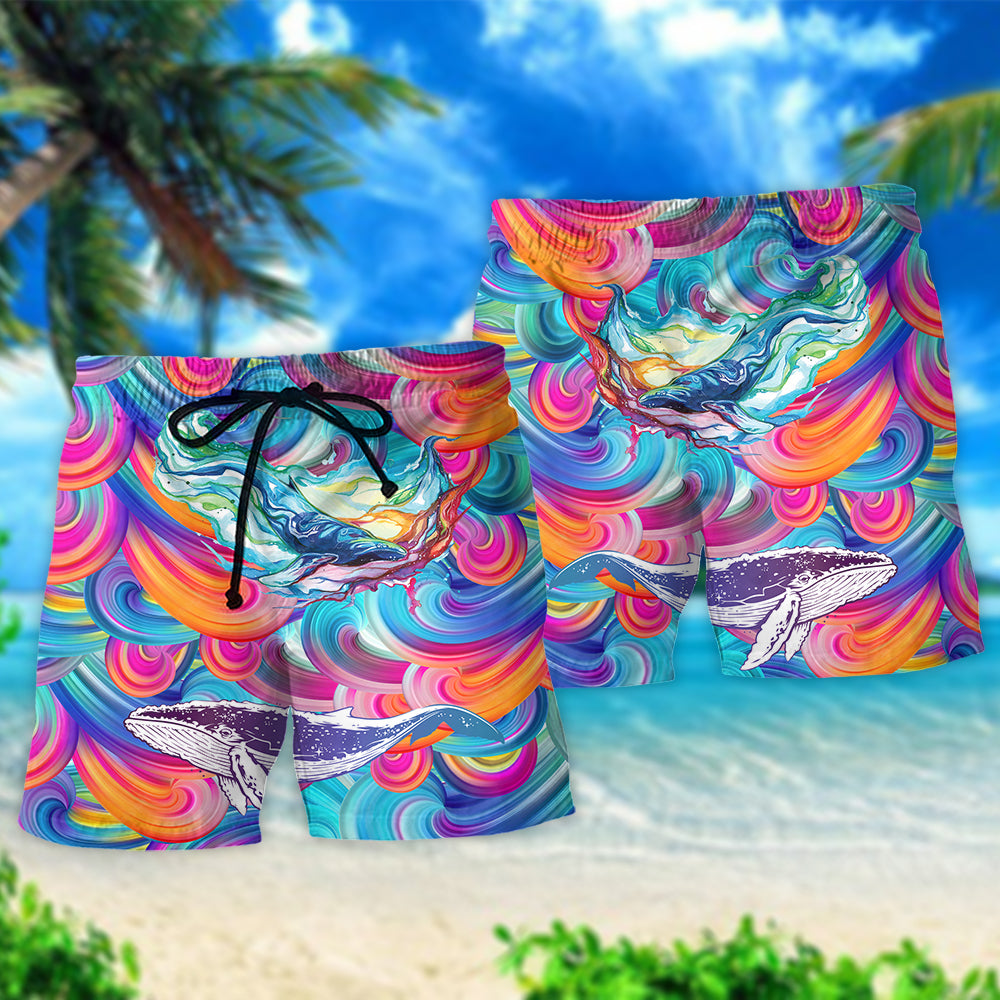 Colorful Whale Love Ocean Beach Shorts For Coastal Adventures And Relaxed Summer Wear