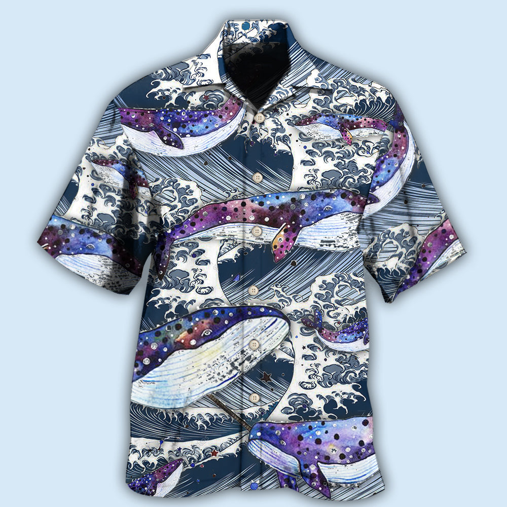 Whale Waves Ocean Hawaiian Shirt For Coastal Travel, Casual Events, And Comfortable Summer Wear