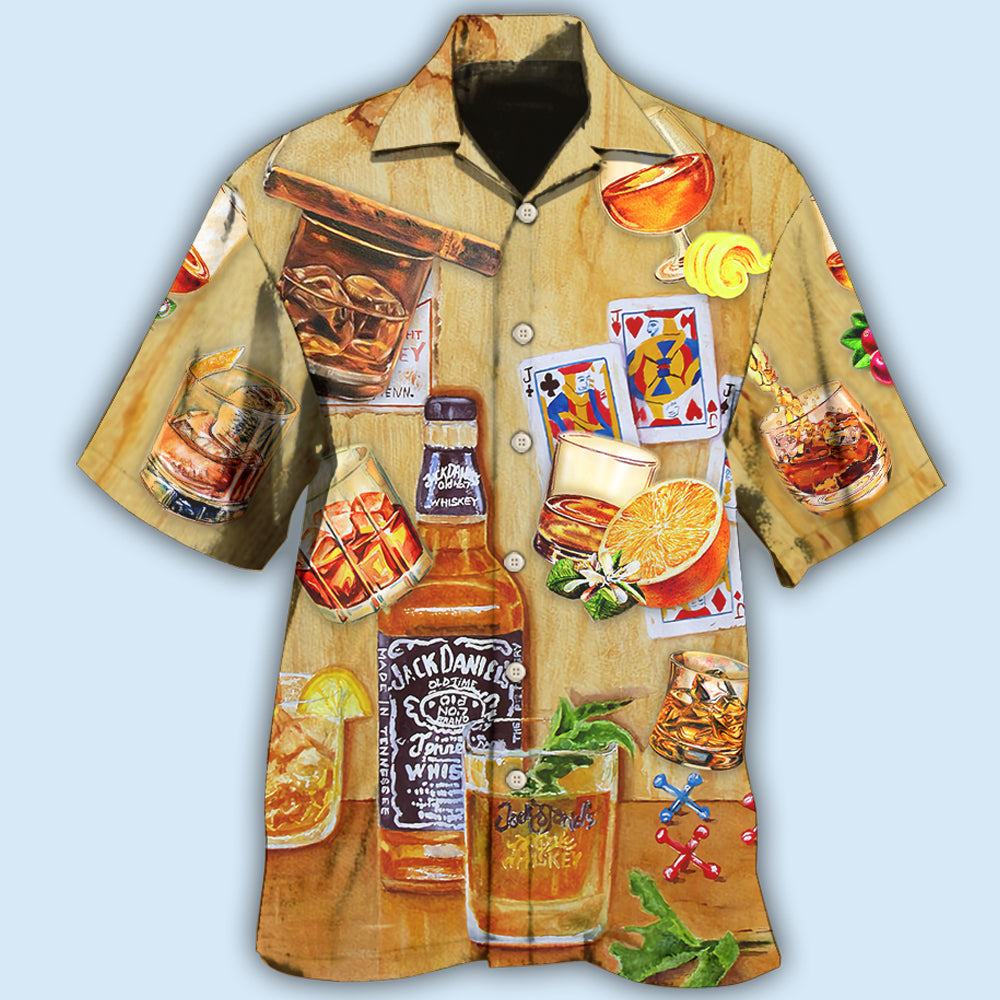 Whiskey Wine Hawaiian Shirt For Coastal Travel, Casual Events, And Comfortable Summer Wear