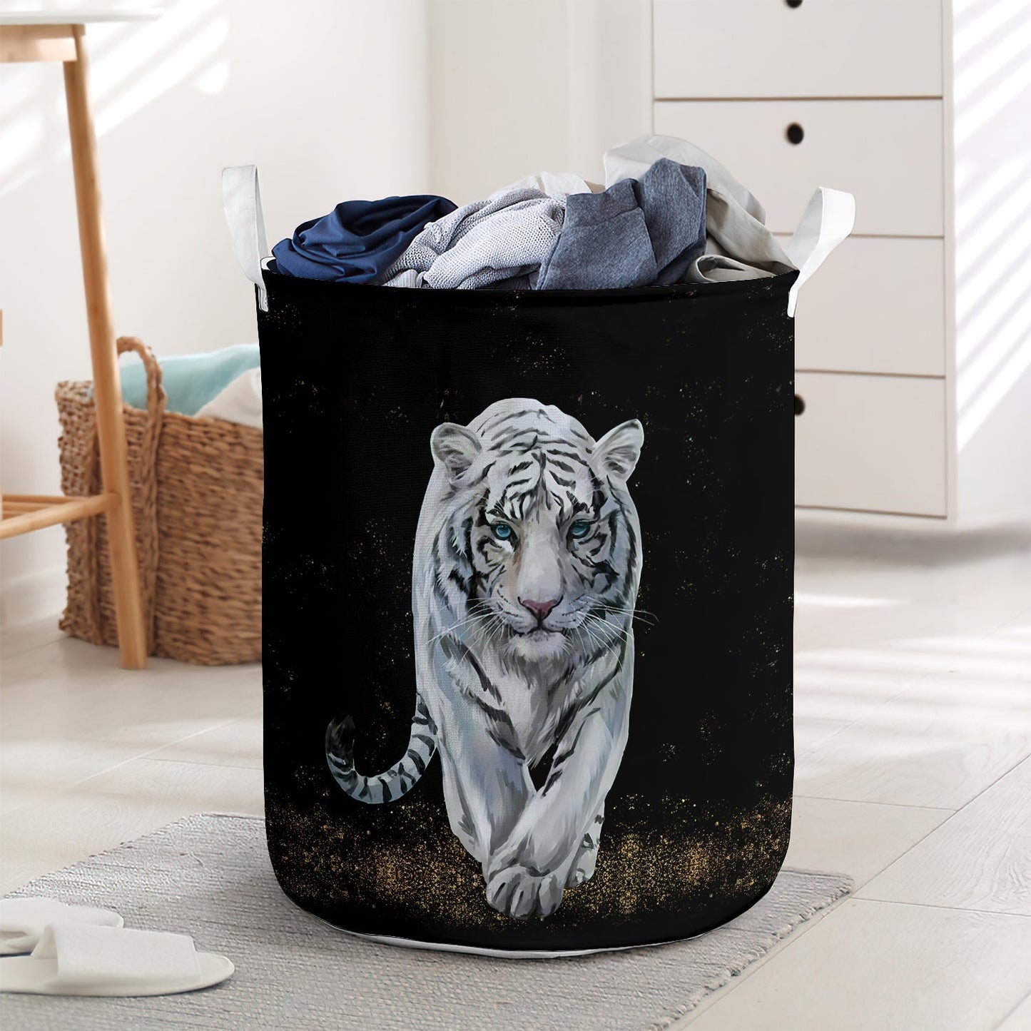 White Tiger Black Style Laundry Basket For Bathroom Bedroom Storage