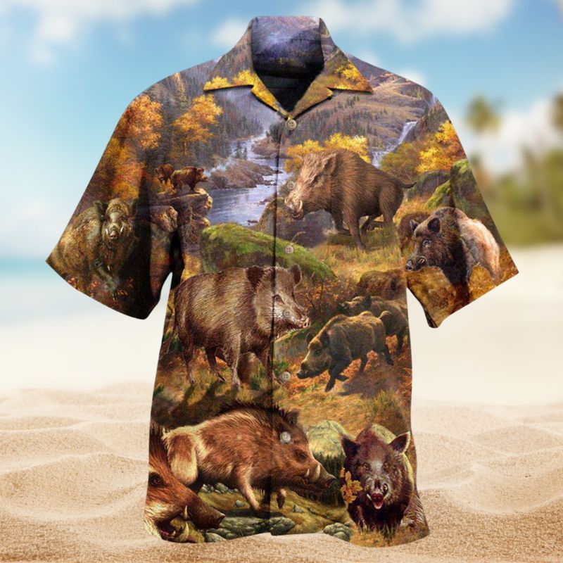 Wild Boar Hog Hunters Hawaiian Shirt For Tropical Holidays, Outdoor Gatherings, And Everyday Comfort