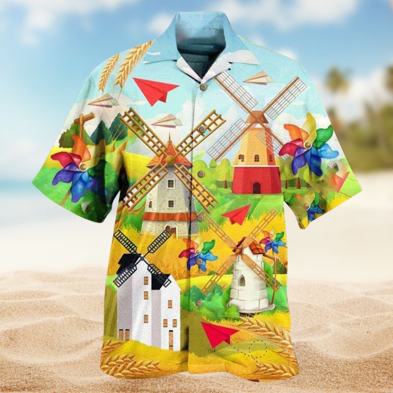 Windmill Goes Round And Round Hawaiian Shirt For Summer Vacation Beach Travel And Relaxed Casual Wear