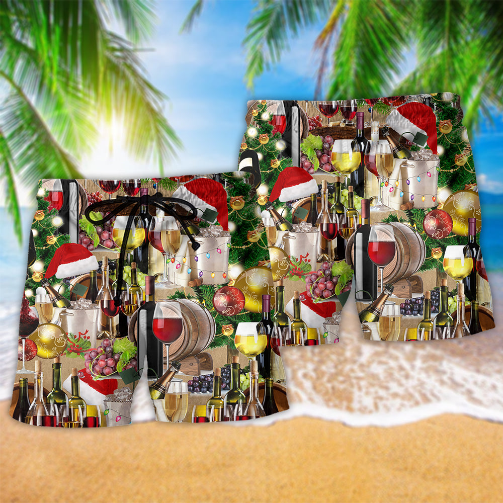 Christmas Wine Beach Shorts Pattern Detail For Tropical Escapes And Leisure And Relaxation