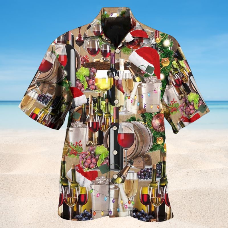 Wine Christmas Hawaiian Shirt For Christmas Gatherings, Resort Trips, And Cheerful Seasonal Style