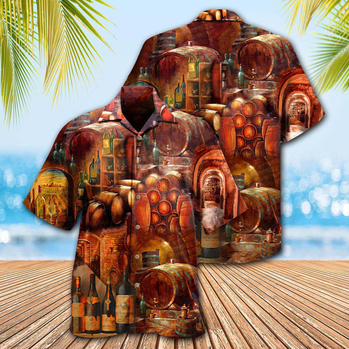 Wine Tasting Daily Cellar Hawaiian Shirt Pattern Detail For Vacation Travel And Daily Wear
