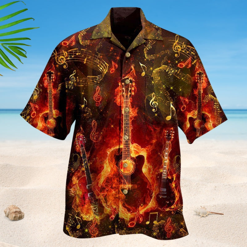 Guitar Flaming Music Speaks Hawaiian Shirt For Music Fans, Resort Parties, And Warm Weather Events